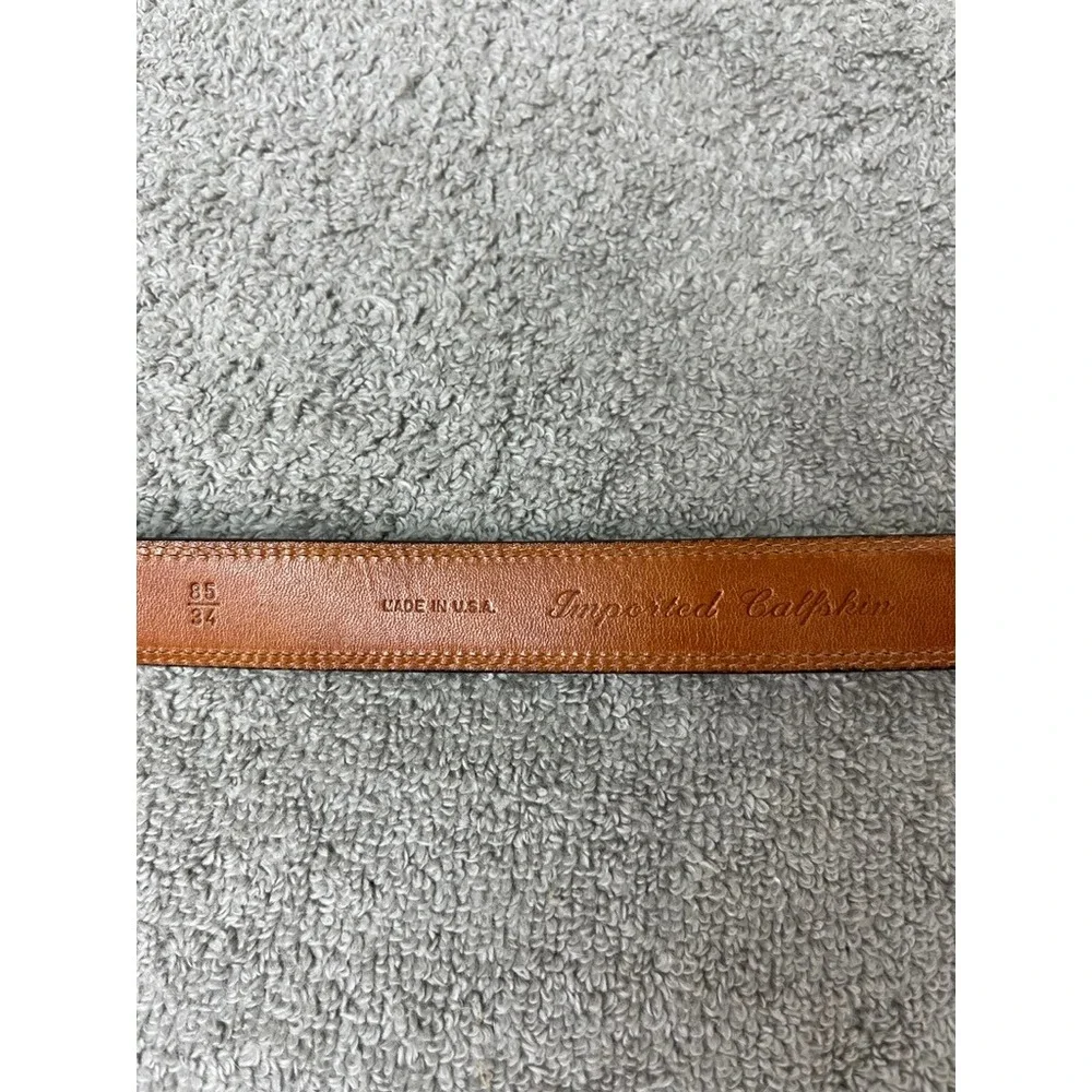 Mens Dark Brown Pebble Grain Calfskin Leather Belt Gold Buckle USA Made 34 11751